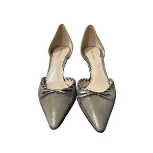 Giorgio Armani Womens Metallic Leather 3 Inch Heels Bow Detail Sz 38.5 US 8-8.5